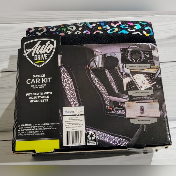 Auto Drive 5-pc new set, seat/steering wheel covers, phone holder, freshener - Picture 2 of 4